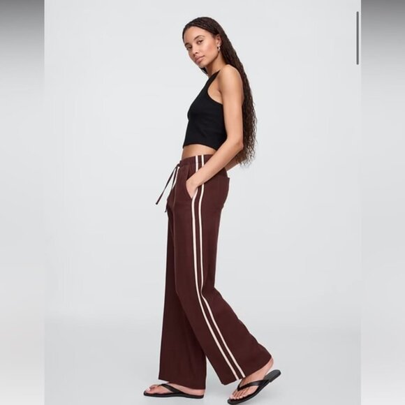 Gap Mid Rise Linen Blend Wide Leg Chocolate Brown Pants Size Large - Picture 1 of 14